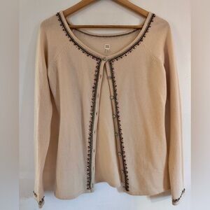 Cashmere Cardigan with Embroidered Trim